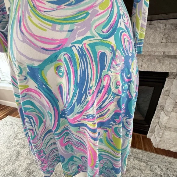Lilly Pulitzer Mini Wrap Dress Blue Pink Green Print Jersey Tie Waist Size S - Picture 6 of 9